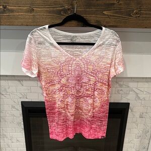 Prana White and Pink Short Sleeve Tee